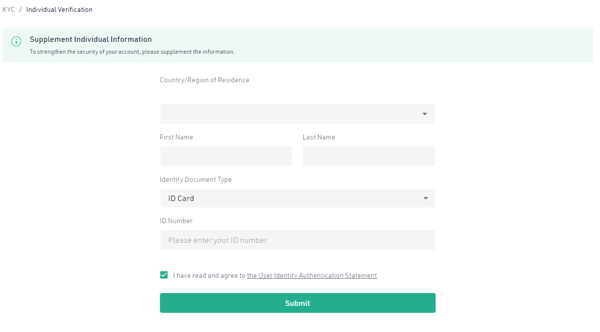 KYC - Individual Verification page