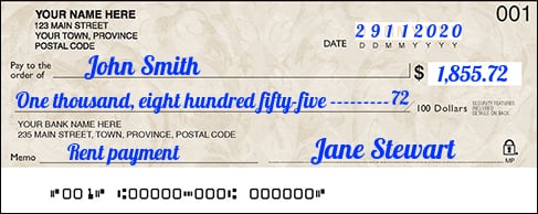 Sample of a completed Canadian cheque