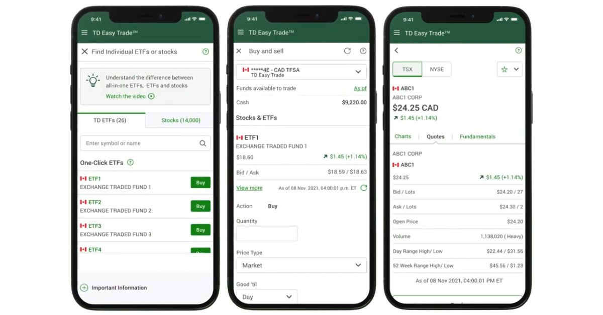 TD Easy Trade mobile app screenshots